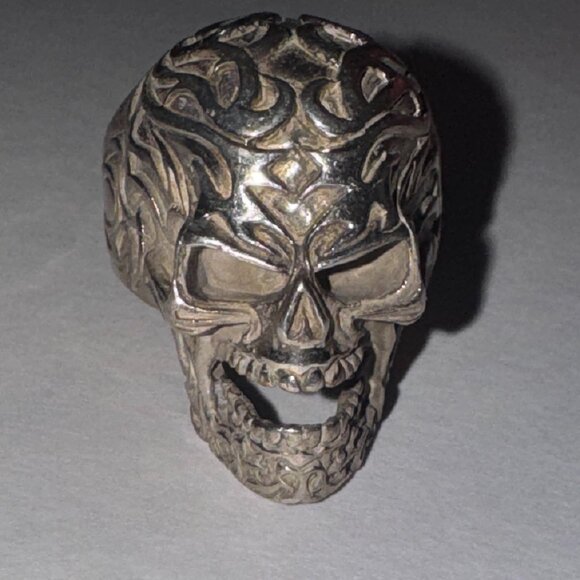 Sterling Silver Flame Skull Ring, Size 12 - Picture 1 of 15